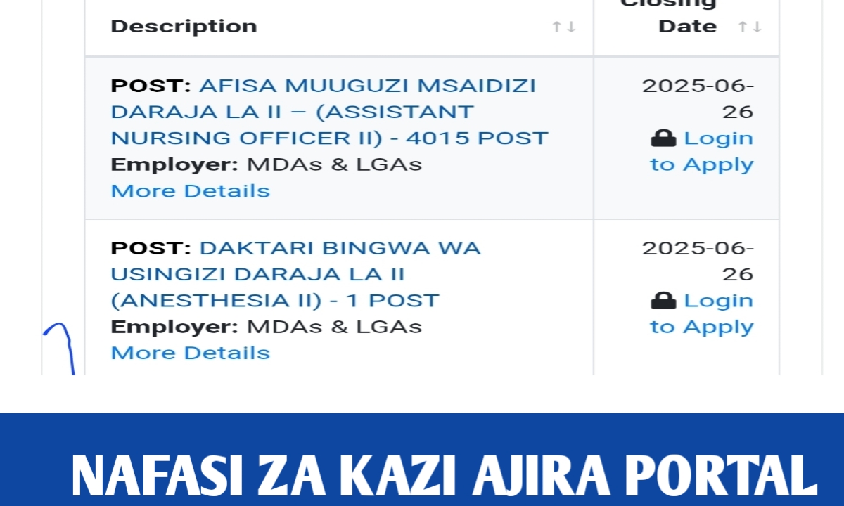Job vacancies at AJIRA PORTAL (SERIKALINI)
