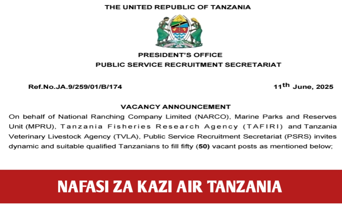 Job vacancies at TVLA, TAFIRI, MPRU, NARCO