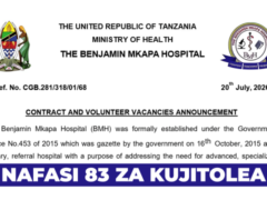 Benjamin Mkapa Hospital (BMH) x83 Volunteer Vacancies 2026
