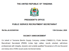 1,099 Job Vacancies at TANESCO – October 2026